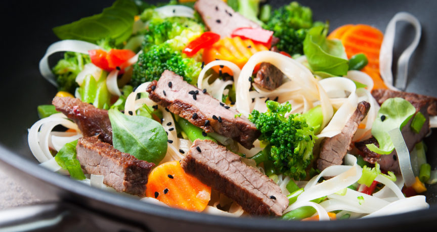 Fillet strips stir-fried with vegetables